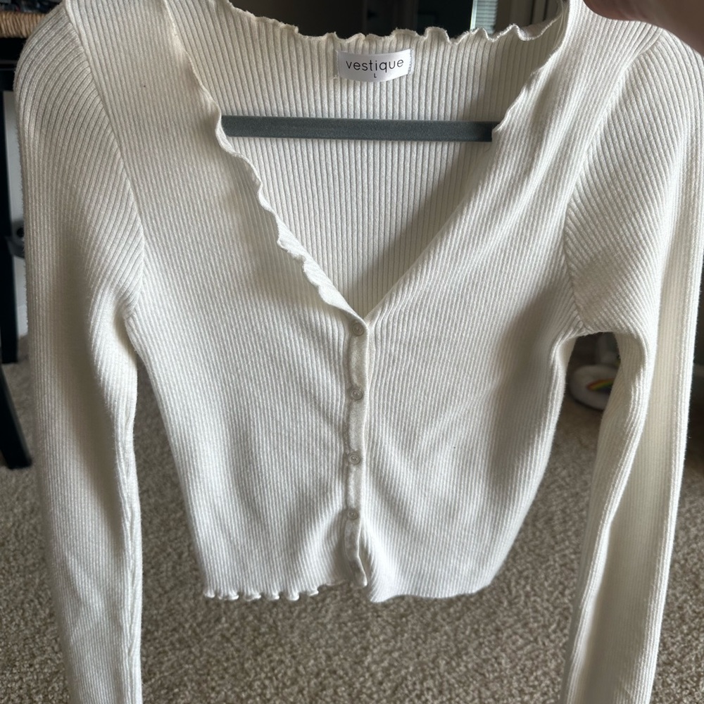 White Knit Cropped Sweater